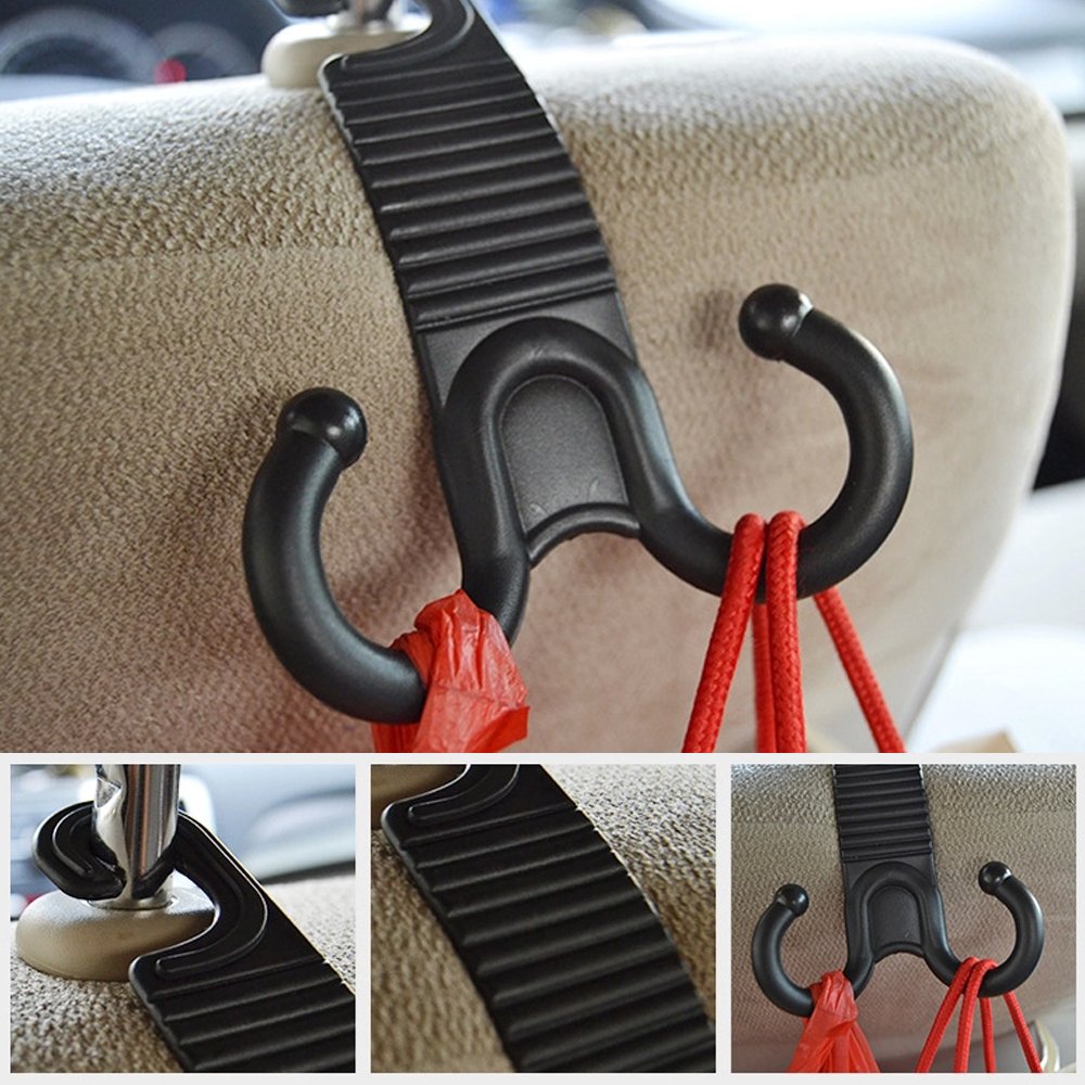 Follicomfy 4PCS Car Back Seat Truck Coat Hook Purse Bag Hanging Hanger Auto Organizer Holder Car-Styling,Black