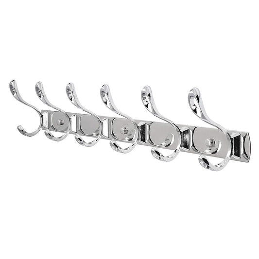 WEBI Coat Rack Wall Mounted - 21-5/8''inch,6 Dual Hooks for Hanging Coats,Metal Coat Hat Hook Rail/Rack for Jacket Clothes Backpack,Polished Finish