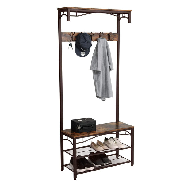 Shop for songmics vintage coat rack 3 in 1 hall tree entryway shoe bench coat stand storage shelves accent furniture metal frame large size uhsr45ax