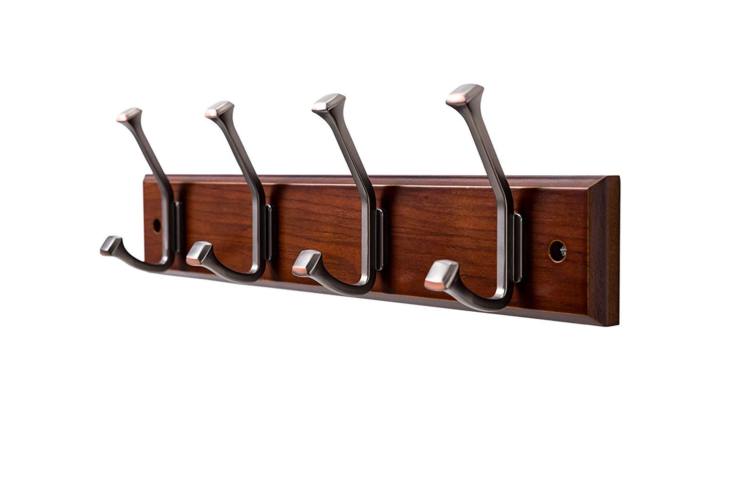 Finnhomy Wooden Coat Hooks Wall Hooks 4 Dual Hooks 16-Inch Rail/Pilltop Rack Long Coat Rack for Clothes Entryway Foyer Storage Organization Bathroom Towel Key Accessory Walnut/ORB Hook