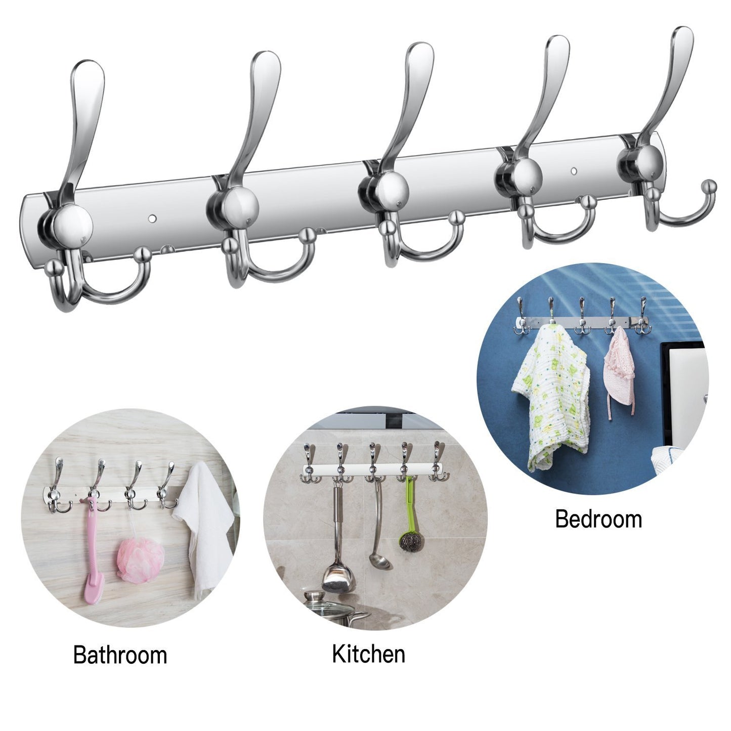 Home wall mounted coat hook rack 2 pack 30 hooks stainless steel coat hangers rack robe hat hooks with sticker