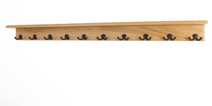 Kitchen pegandrail solid cherry shelf coat rack with aged bronze double style hooks made in the usa natural 53 with 10 hooks