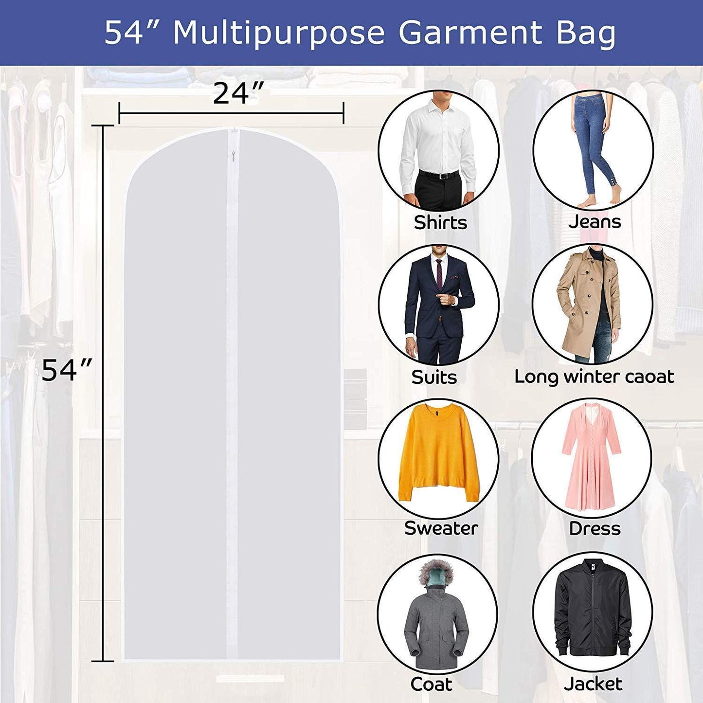 Online shopping skyugle clear garment bags dress cover 24 x 54 breathable hanging clothes storage protector for dance costumes suit coat plastic garment cover with sturdy zipper 7 pack