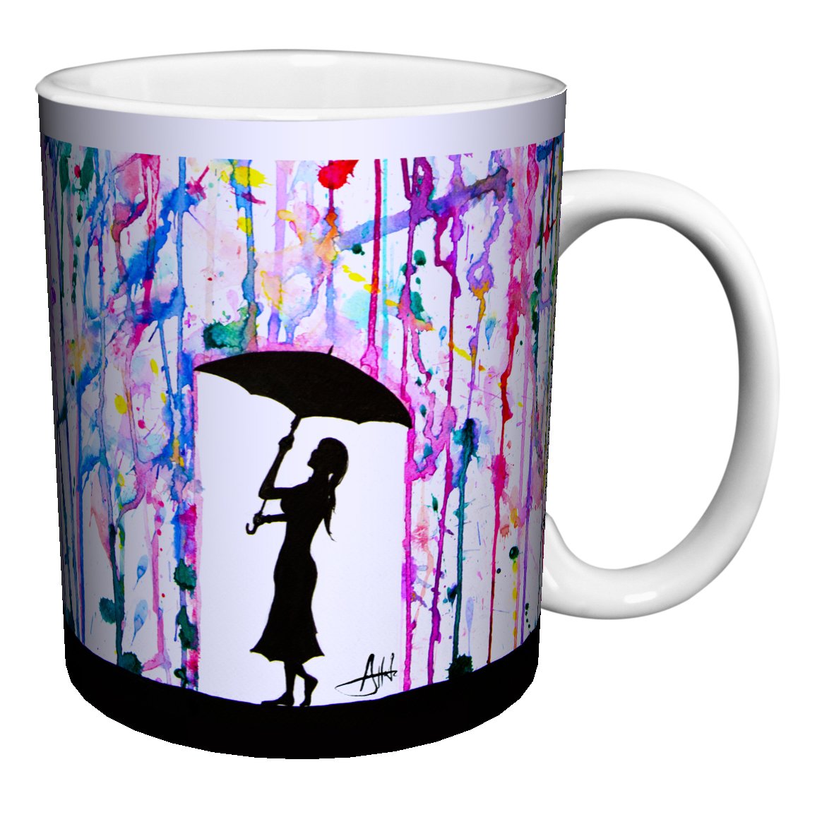 Marc Allante Girl Under Umbrella Paint Rain Modern Contemporary Art Porcelain Gift Coffee (Tea, Cocoa) 11 Oz. Mug