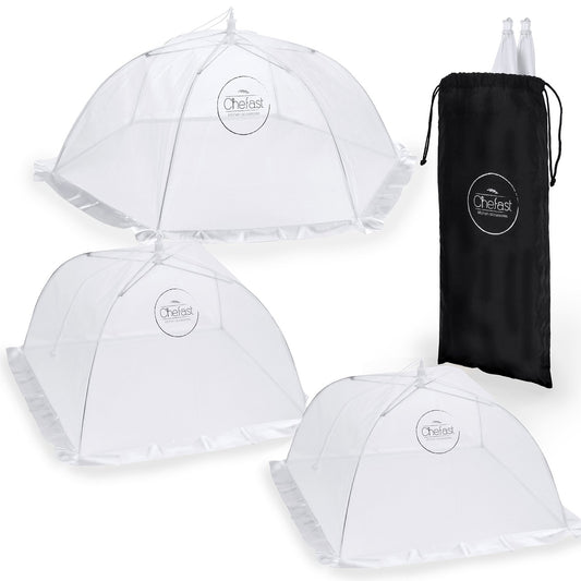 Chefast Food Cover Tents (5 Pack) - Combo Set of Pop Up Mesh Covers in 5 Sizes and a Reusable Carry Bag - Umbrella Screens for Picnics, BBQ, Outdoors and More