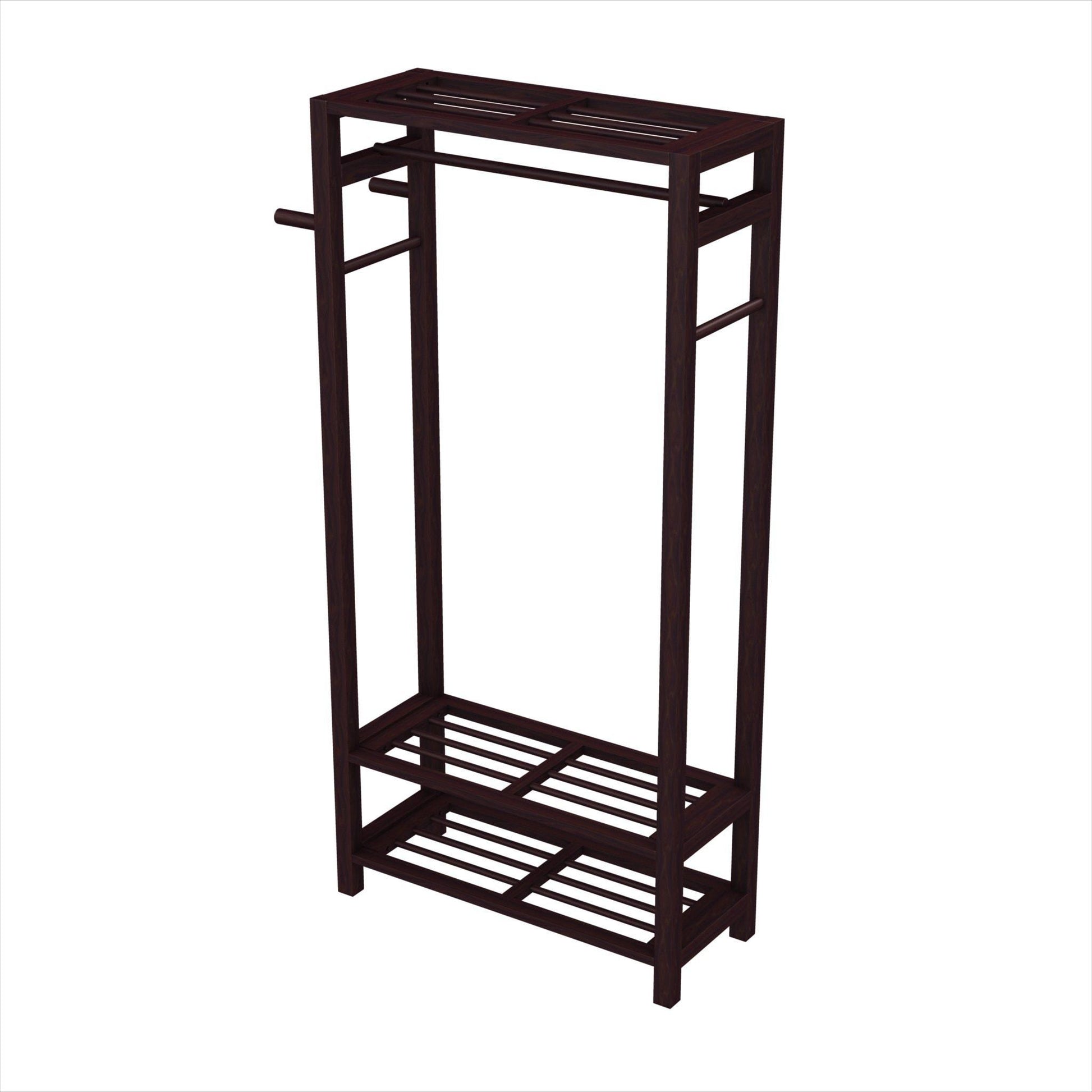 Storage stony edge wood coat shoe garment rack and hat stand for hallway or front door entryway free standing clothing rail hanger easy to assemble espresso