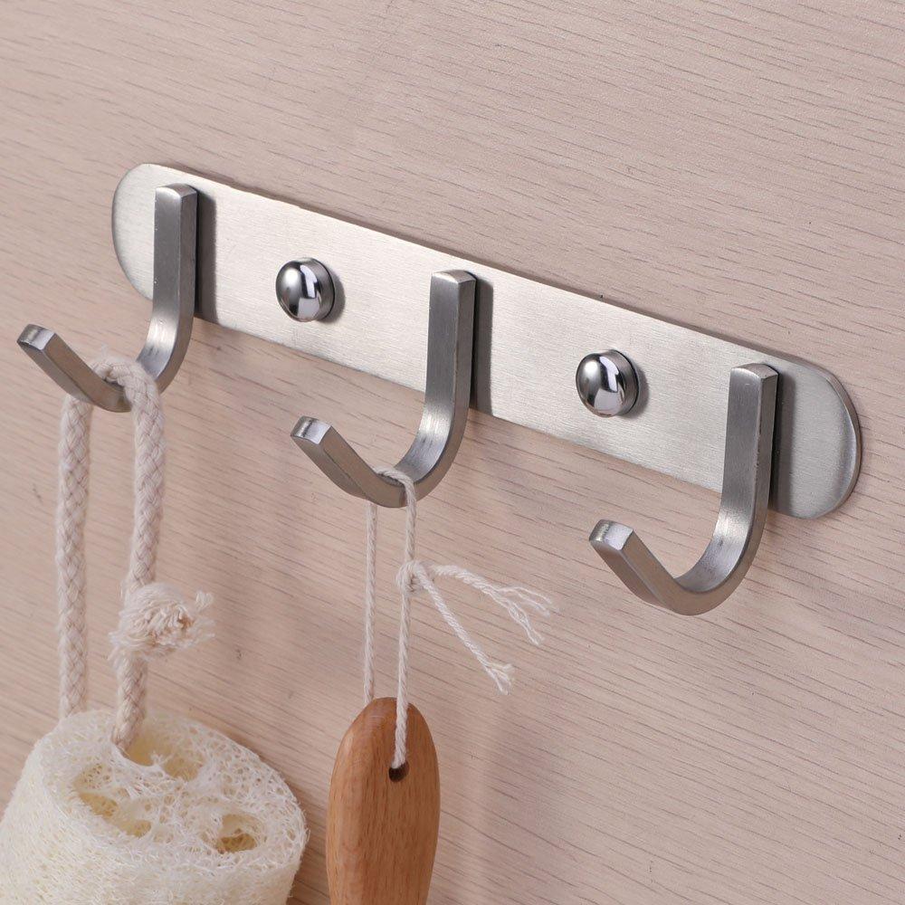 Best seller  mellewell 2 pcs hook rail rack coat hanger grill organizer with 3 hooks stainless steel brushed 8 inches 8011h3 2