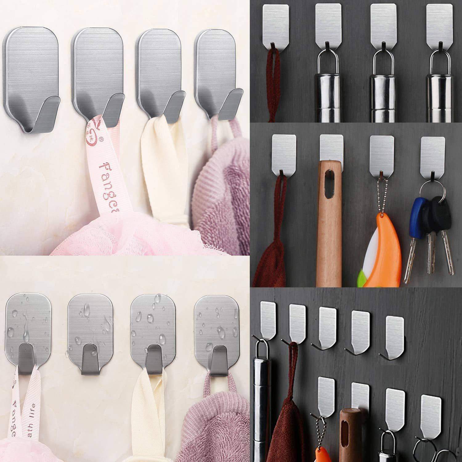 Latest amoner adhesive hooks heavy duty wall hooks stainless steel ultra strong waterproof hanger for robe coat towel keys bags home kitchen bathroom set of 16