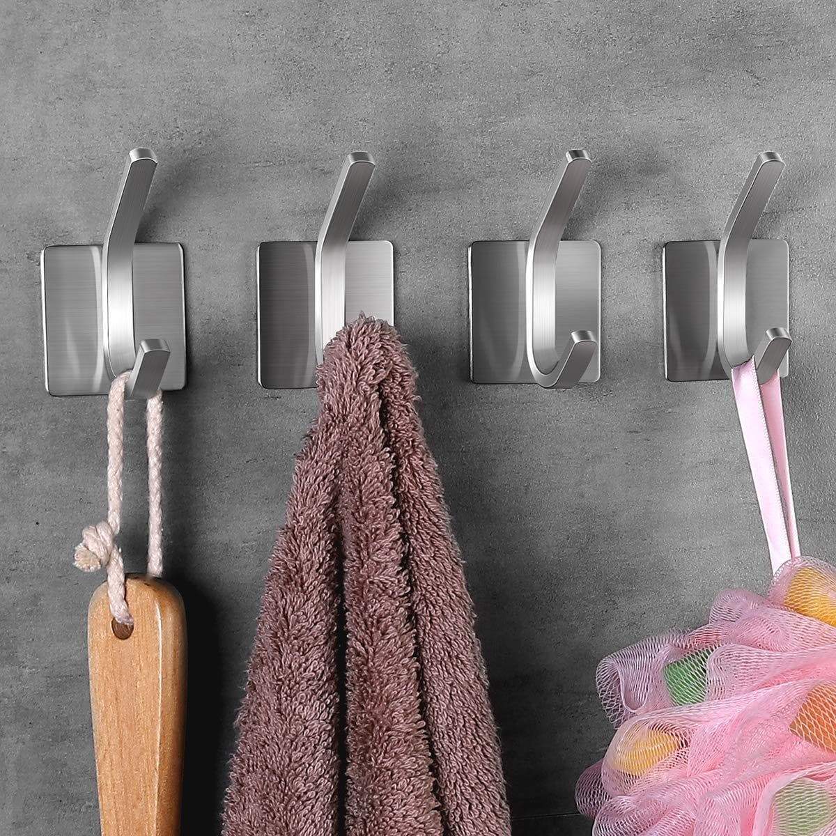 Discover fle coat hooks adhesive hooks bathroom towel hooks wall hooks stainless steel hooks bath robe hook wall mount 4 pack