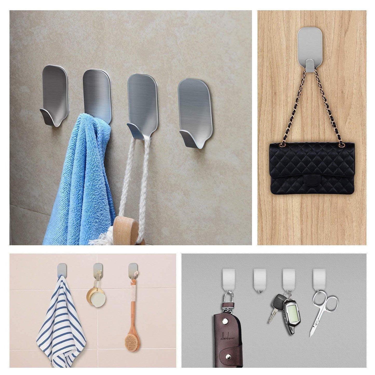 Kitchen amoner adhesive hooks heavy duty wall hooks stainless steel ultra strong waterproof hanger for robe coat towel keys bags home kitchen bathroom set of 16