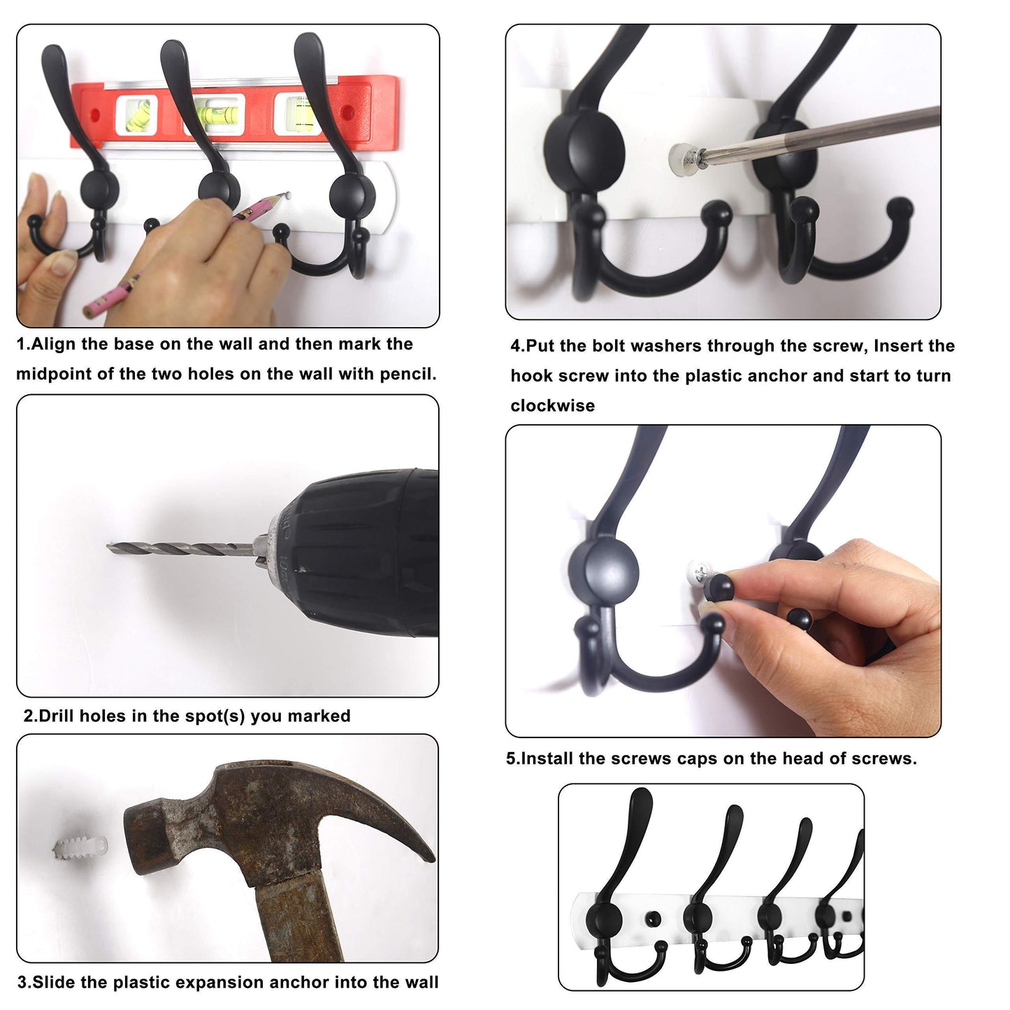 Order now webi coat rack wall mounted 30 inch 8 tri hooks 24 hooks decorative coat hat hook rack heavy duty triple hook rail wall hanging hooks for bathroom kitchen office entryway closet black 2 packs