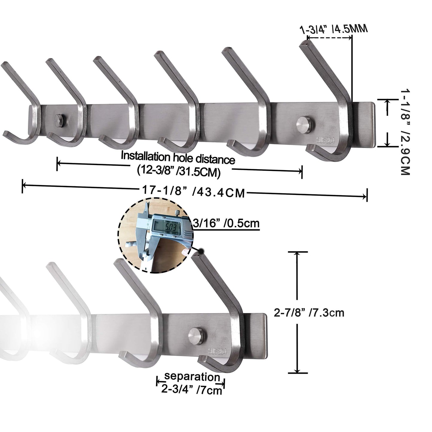 Select nice dseap wall mounted coat rack 6 hooks stainless steel 304 metal hook rail hook rack coat hooks bath towel hooks 2 packs