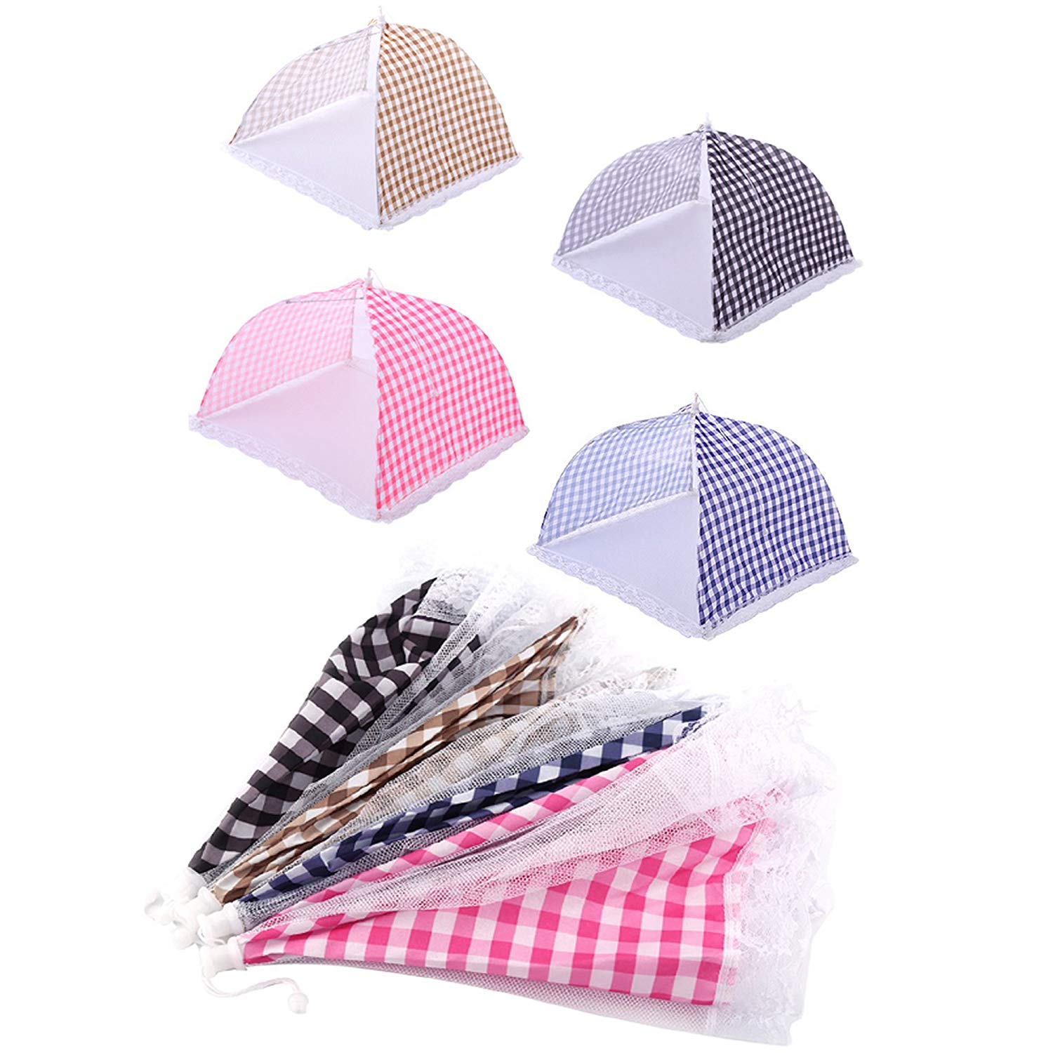 4 Pack Food Tents Pop Up Mesh Screen Food Cover Tent Protector 12.6 inch - Keep Out Flies Bugs Mosquitoes Away From Your Food And Fruit - Reusable Collapsible Outdoor Picnic BBQ Net Food Umbrella