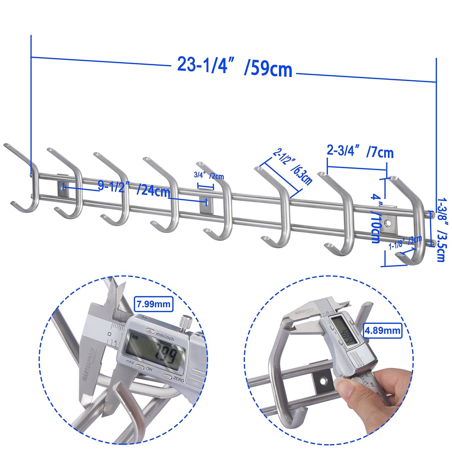 Best seller  webi wall mounted coat hooks stainless steel 304 heavy duty c wall hooks rail robe hook rack for bathroom kitchen entryway closet b c cbg08 2 8 hooks satin 2 pack