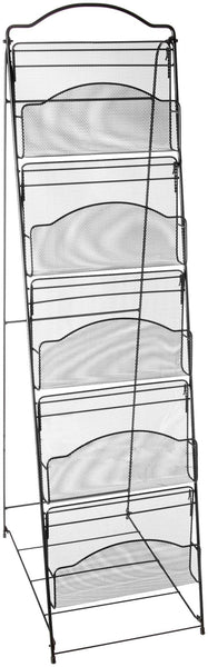 Heavy duty safco products onyx floor literature organizer rack 5 pocket 6461bl black powder coat finish durable steel mesh construction space saving functionality