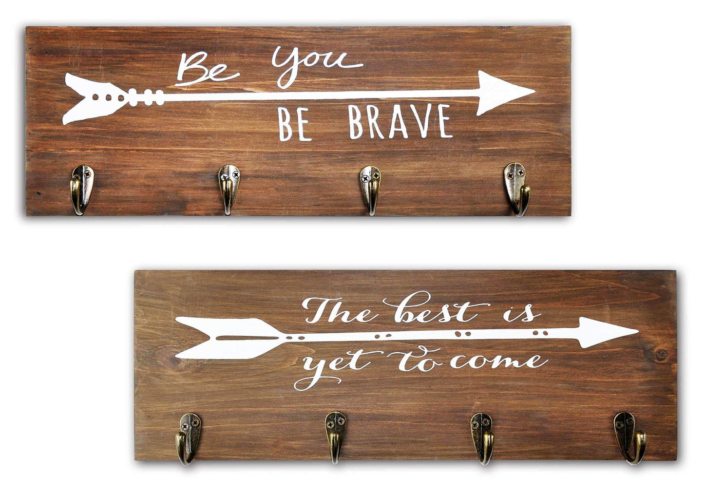 Results spiretro set of 2 wall mount wood plaque metal key hook rack printed arrow sign and inspirational words coat hat bag hang organizer leash holder 16 5 inch for entryway kids room hallway closet rustic teak brown