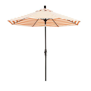 9-Ft Collar Tilt Patio Umbrella with Orange Natural White Stripe and Matte Black Pole