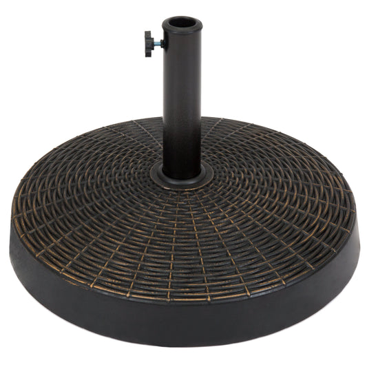 55lb Round Wicker Style Patio Umbrella Stand w/ Blackened Bronze Finish