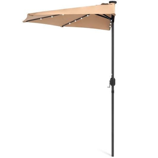 8.5ft Outdoor Solar LED Half Patio Umbrella w/ Easy Crank