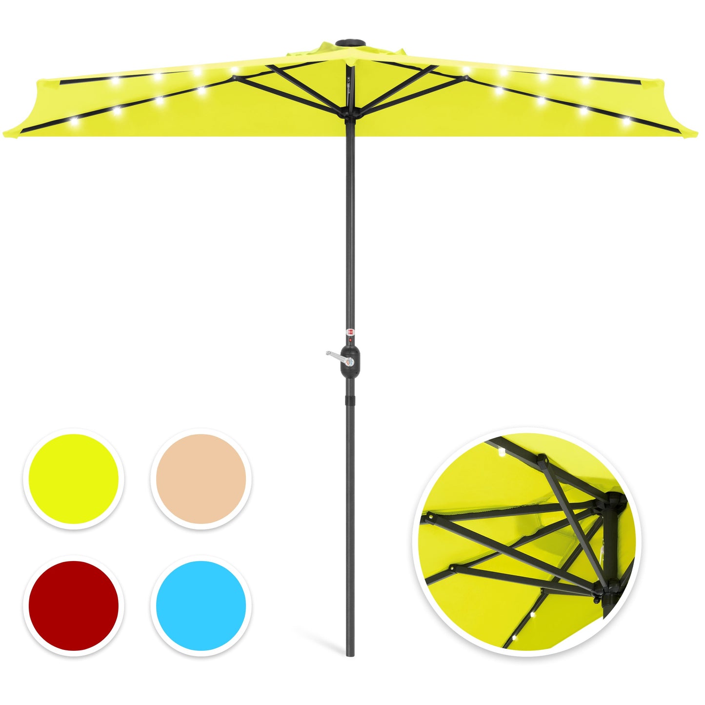 8.5ft Outdoor Solar LED Half Patio Umbrella w/ Easy Crank