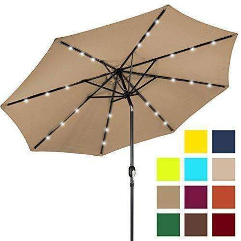 Best Choice Products 10Ft Solar Led Lighted Patio Umbrella W/Tilt Adjustment - Tan