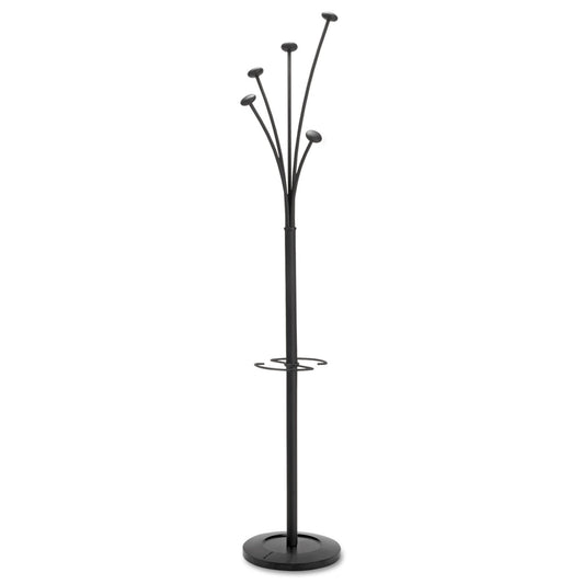 Alba Festival Coat Stand with Umbrella Holder, 5 Knobs, 14w x 14d x 73.67h, Black